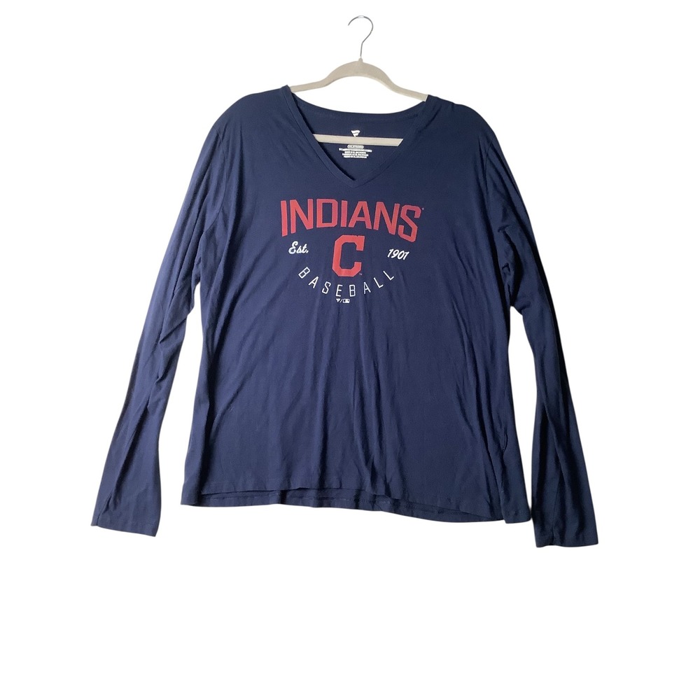 Fanatics Cleveland Indians Baseball Long Sleeve V-Neck T-Shirt Navy Women XXL